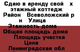 Сдаю в аренду свой 2-х этажный коттедж › Район ­ Всеволожский р-н › Улица ­ - › Этажность дома ­ 2 › Общая площадь дома ­ 100 › Площадь участка ­ 600 › Цена ­ 59 000 - Ленинградская обл., Всеволожский р-н Недвижимость » Дома, коттеджи, дачи аренда   . Ленинградская обл.